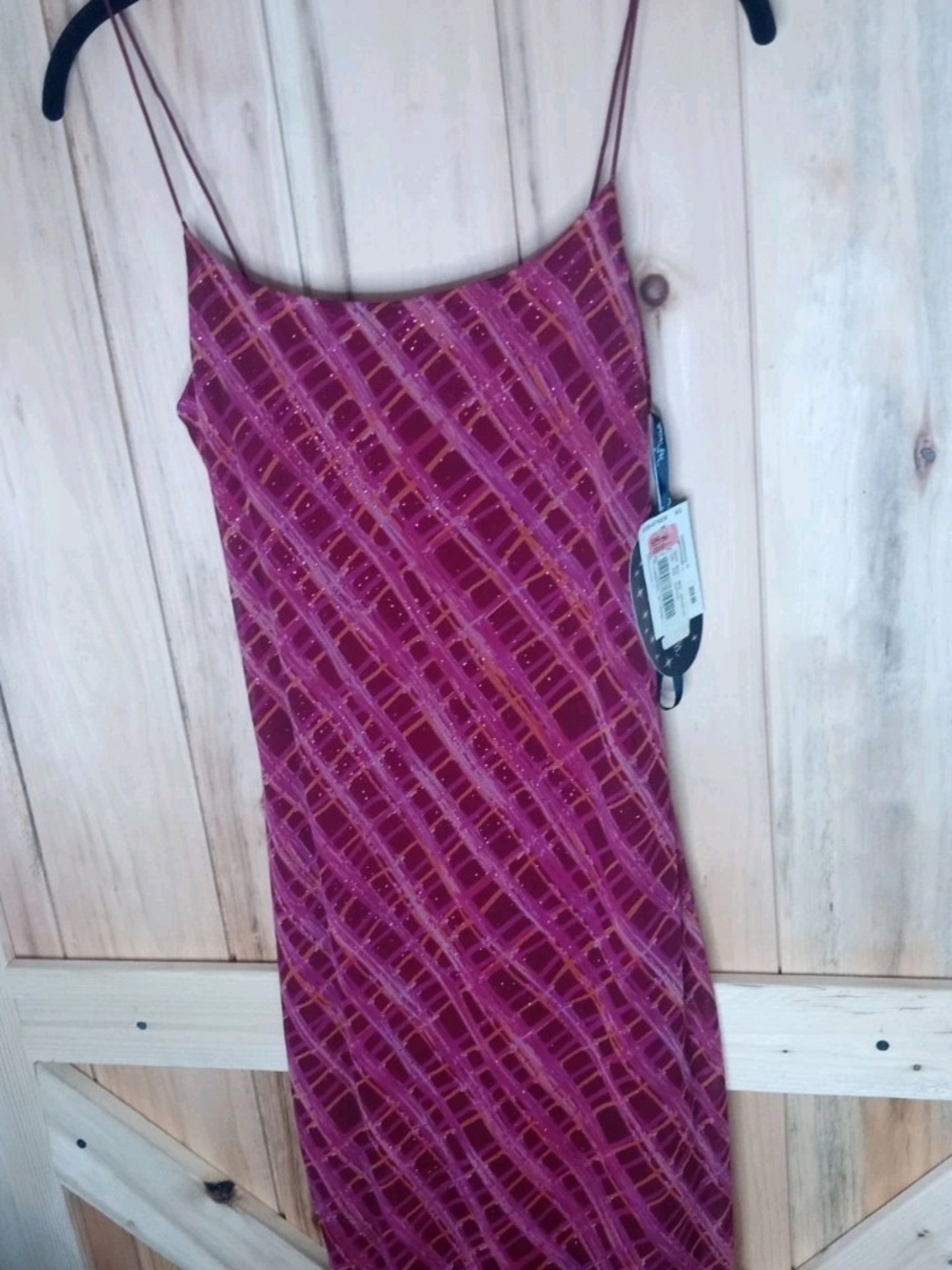 My Michelle Raspberry Pink Diagonal Stripe Slip Dress with Sparkle